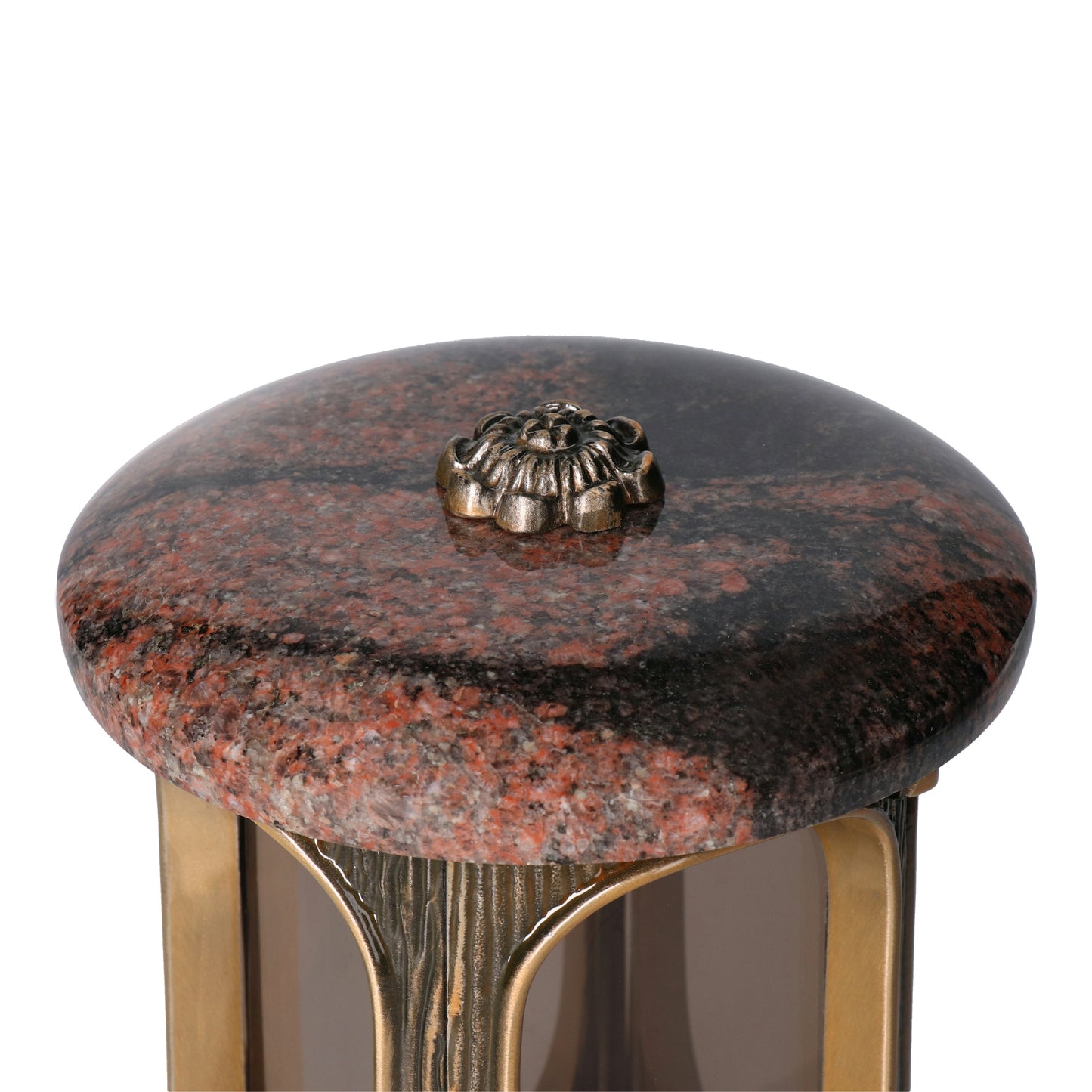 Grablaterne Granit Aurora Höhe 23 cm/Ø 15 cm Bronze mit Rosette