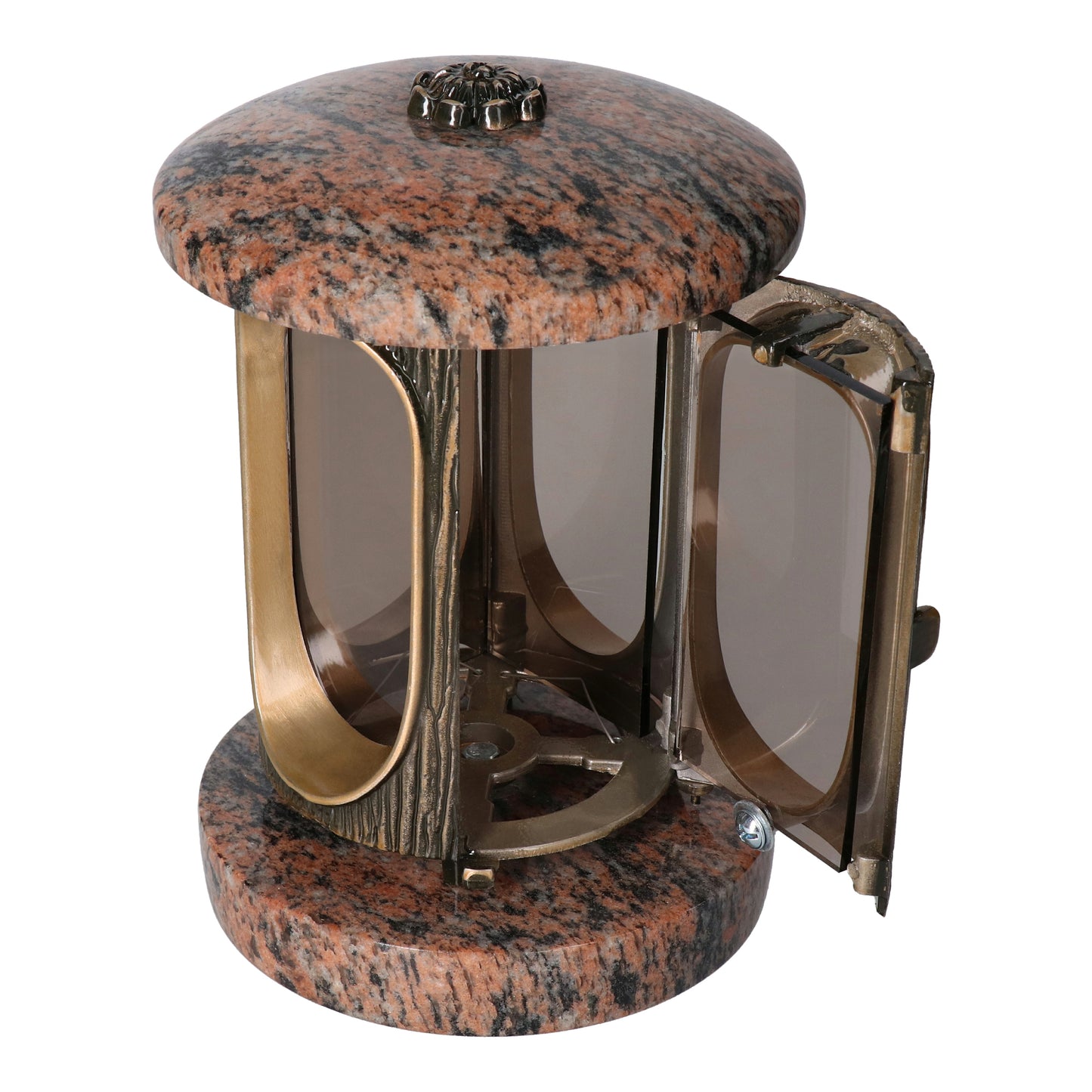 Grablaterne Granit Gneis Höhe 23 cm/Ø 15 cm Bronze mit Rosette