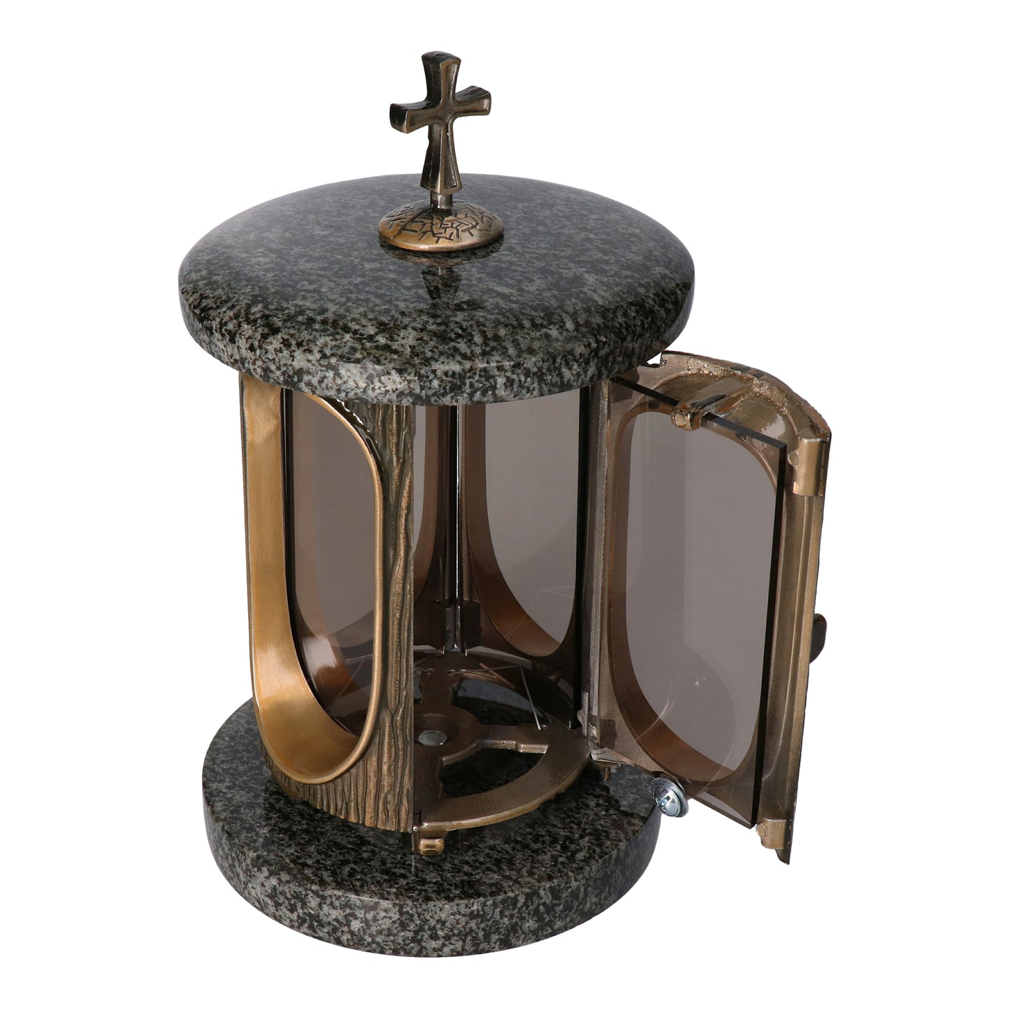 Grablaterne Granit Impala (hell) Höhe 23 cm/Ø 15 cm Bronze mit Kreuz