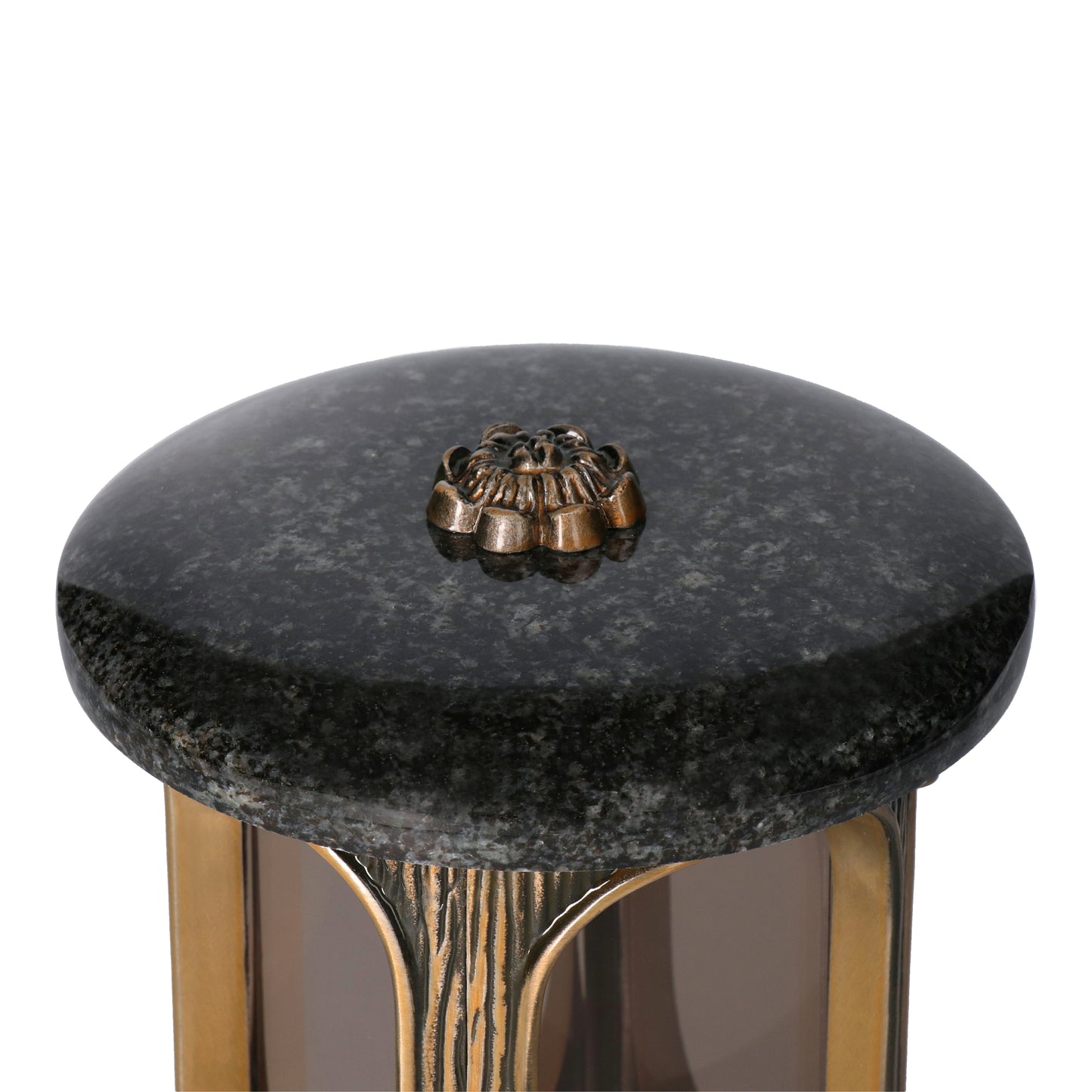 Grablaterne Granit Impala (Dunkel) Höhe 23 cm/Ø 15 cm Bronze mit Rosette