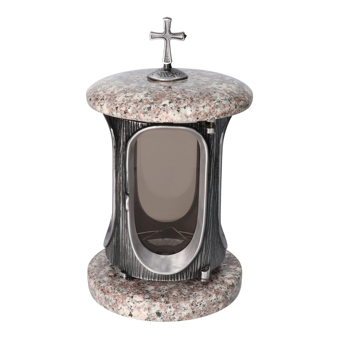 Grablaterne König Bronze Höhe 23 cm/Ø 15 cm Silber mit Kreuz