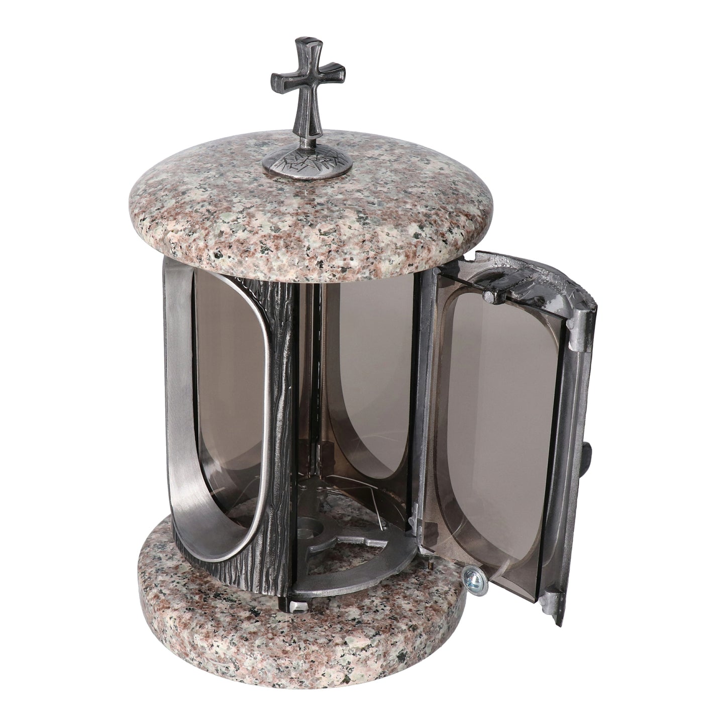 Grablaterne König Bronze Höhe 23 cm/Ø 15 cm Silber mit Kreuz