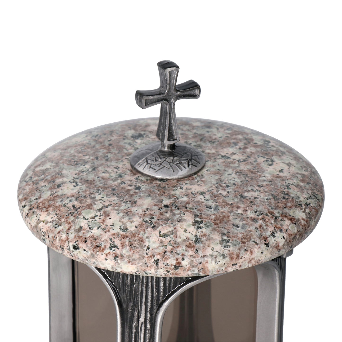 Grablaterne König Bronze Höhe 23 cm/Ø 15 cm Silber mit Kreuz