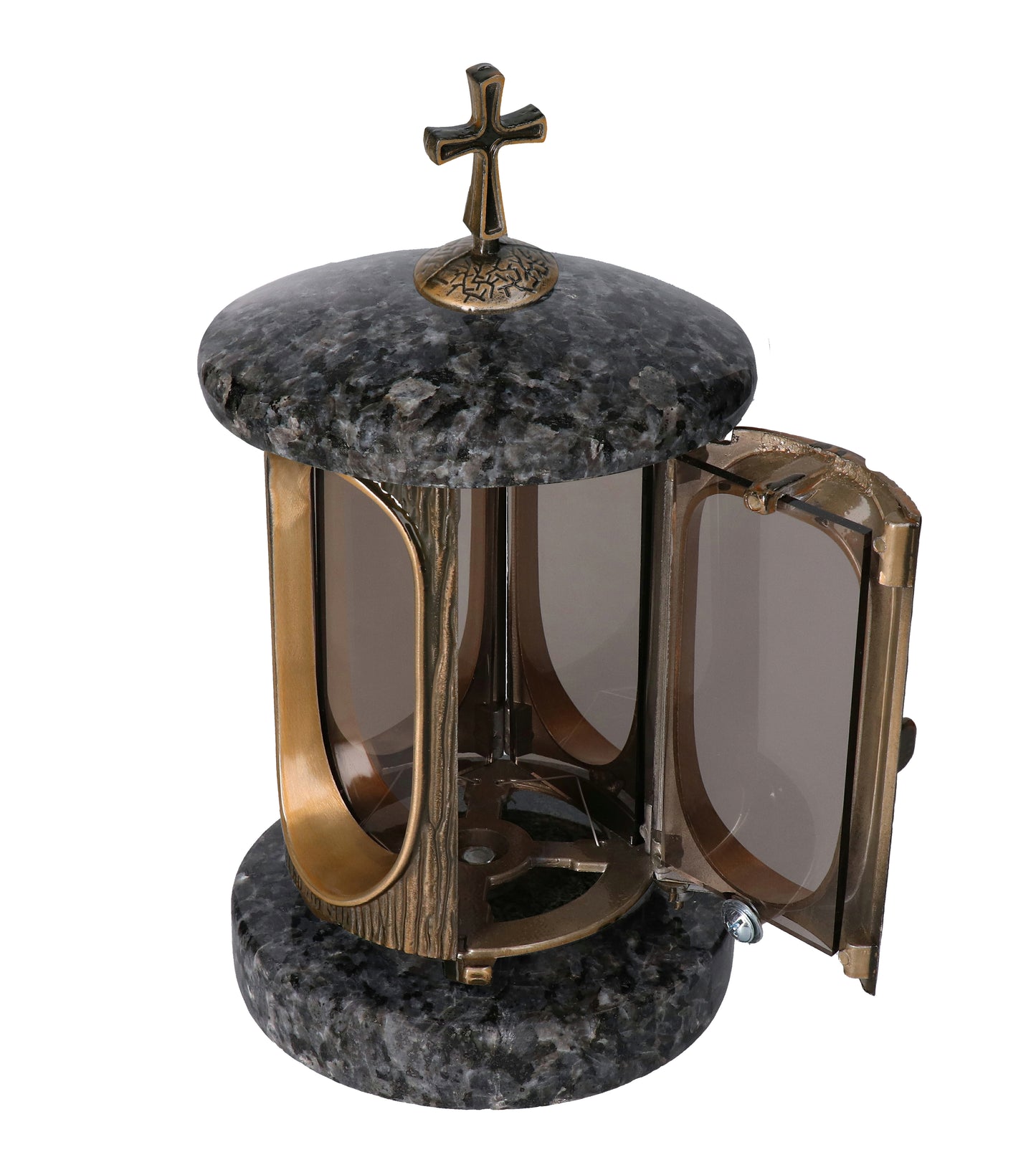 Grablaterne Granit Lablador Höhe 23 cm/Ø 15 cm Bronze mit Kreuz