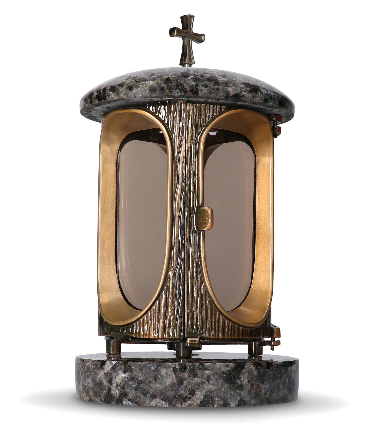 Grablaterne Granit Lablador Höhe 23 cm/Ø 15 cm Bronze mit Kreuz