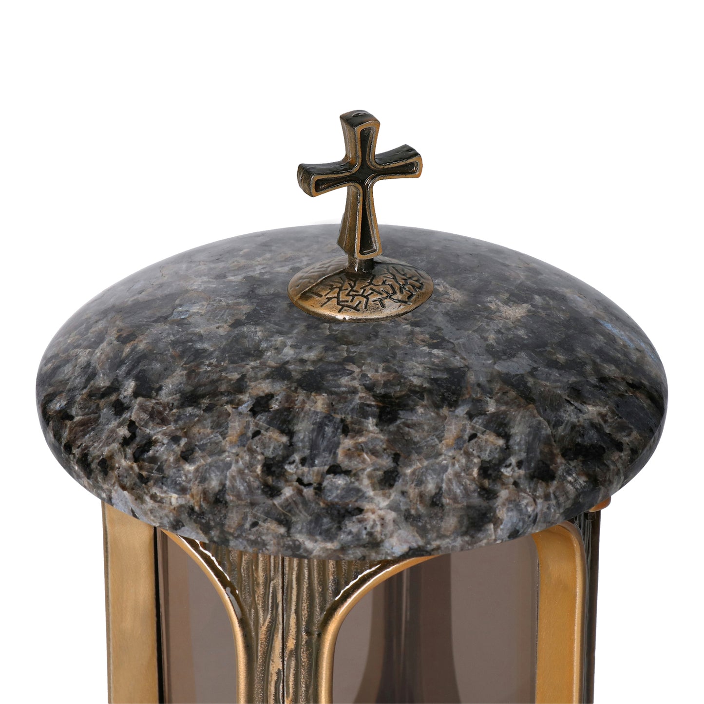 Grablaterne Granit Lablador Höhe 23 cm/Ø 15 cm Bronze mit Kreuz