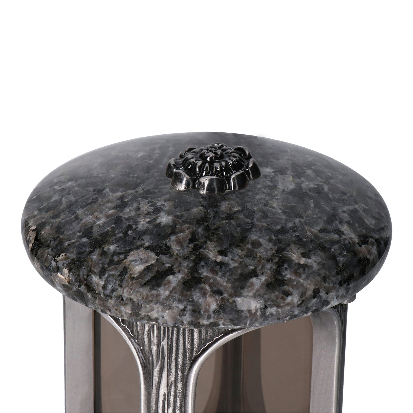 Grablaterne Granit Lablador Höhe 23 cm/Ø 15 cm Silber mit Rosette