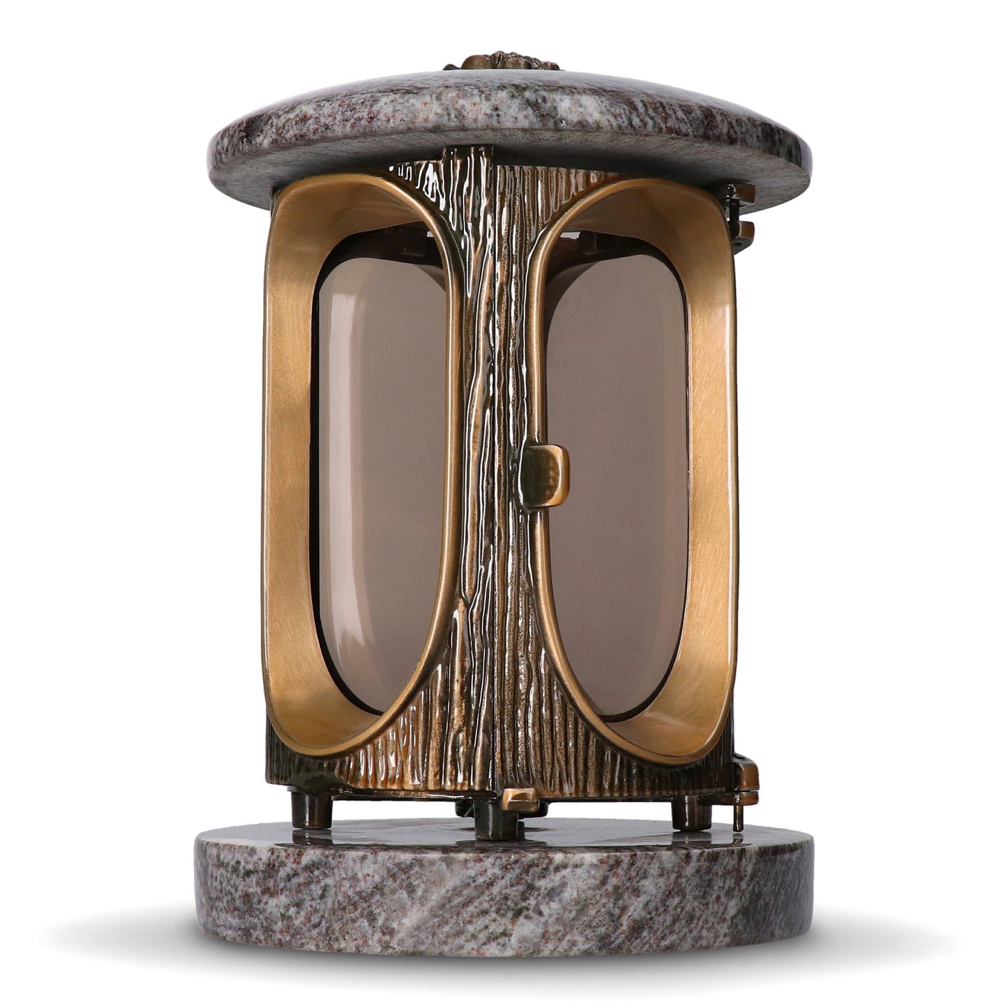 Grablaterne Granit Orion (hell) Höhe 23 cm/Ø 15 cm Bronze mit Rosette