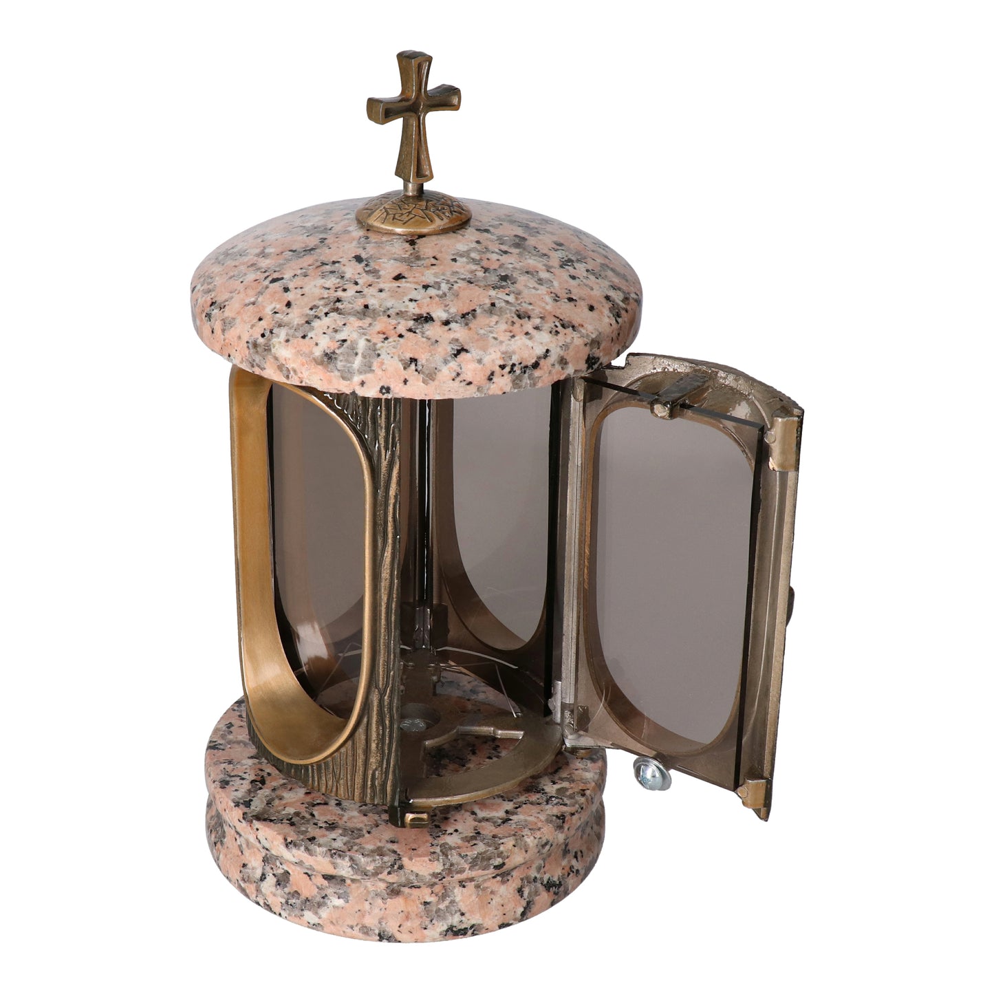 Grablaterne Granit Rosso Porino Höhe 23 cm/Ø 15 cm Bronze mit Kreuz