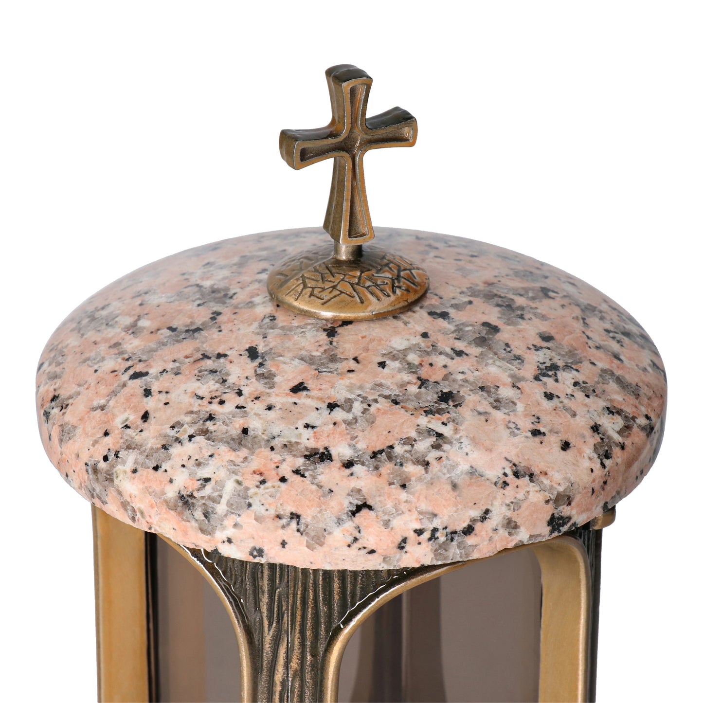 Grablaterne Granit Rosso Porino Höhe 23 cm/Ø 15 cm Bronze mit Kreuz