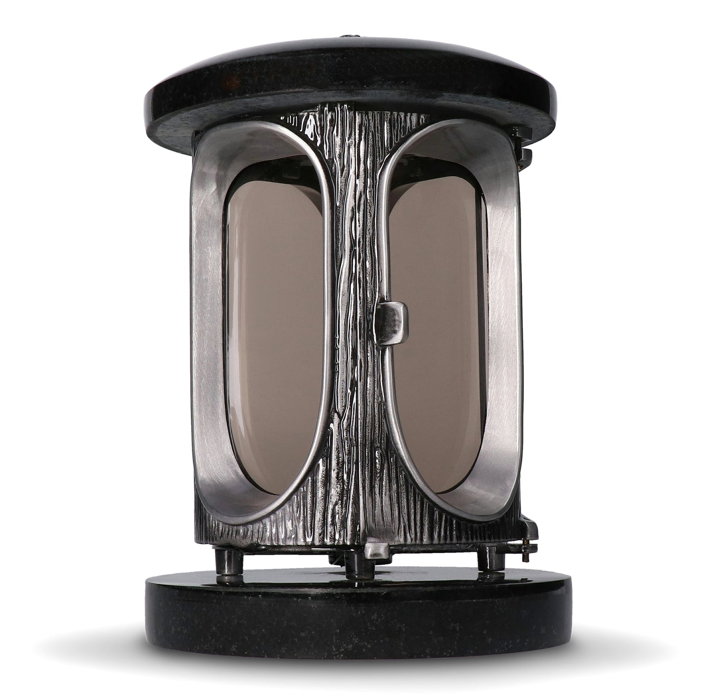 Grablaterne Granit Schwedische Black Höhe 23 cm/Ø 15 cm Silber mit Rosette