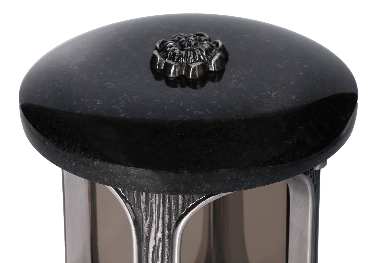 Grablaterne Granit Schwedische Black Höhe 23 cm/Ø 15 cm Silber mit Rosette