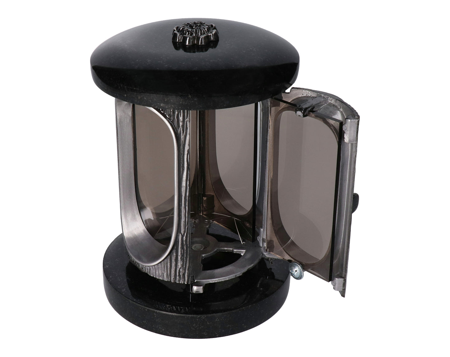 Grablaterne Granit Schwedische Black Höhe 23 cm/Ø 15 cm Silber mit Rosette