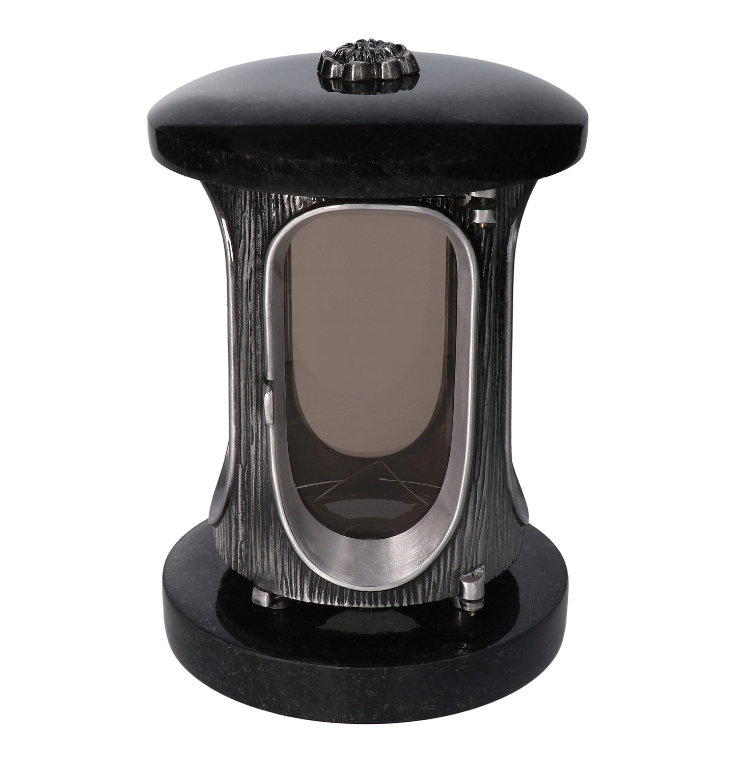 Grablaterne Granit Schwedische Black Höhe 23 cm/Ø 15 cm Silber mit Rosette