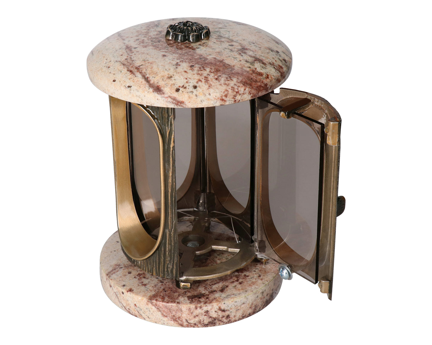 Grablaterne Granit Shivakashi Höhe 23 cm/Ø 15 cm Bronze mit Rosette