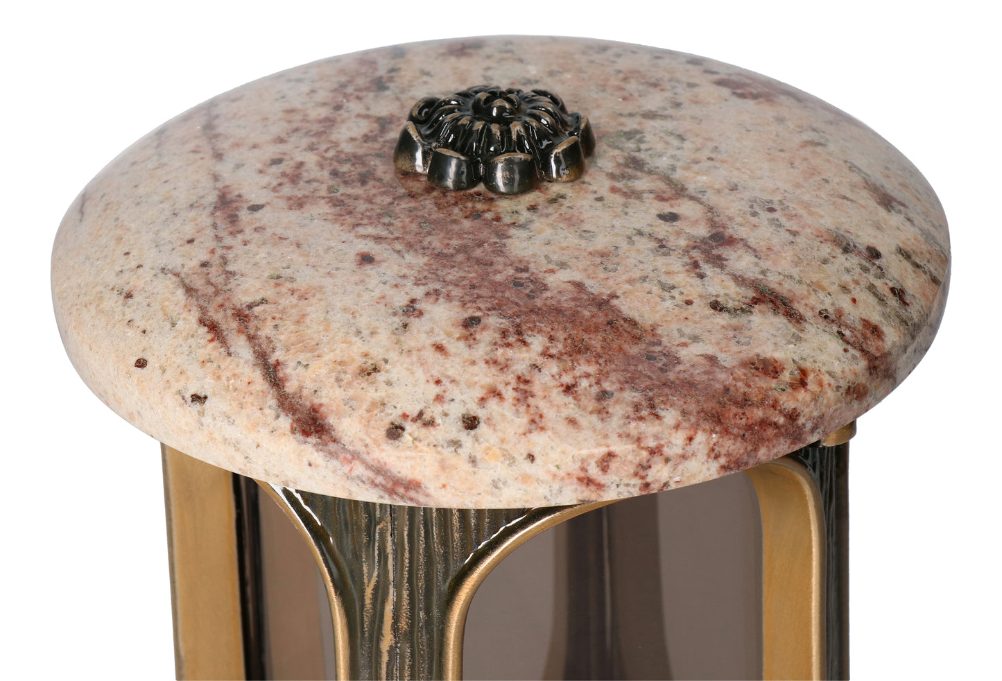 Grablaterne Granit Shivakashi Höhe 23 cm/Ø 15 cm Bronze mit Rosette
