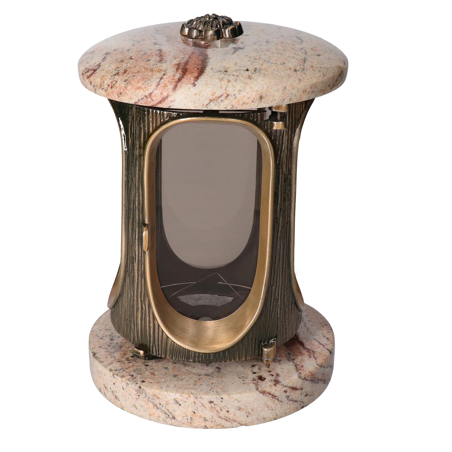 Grablaterne Granit Shivakashi Höhe 23 cm/Ø 15 cm Bronze mit Rosette