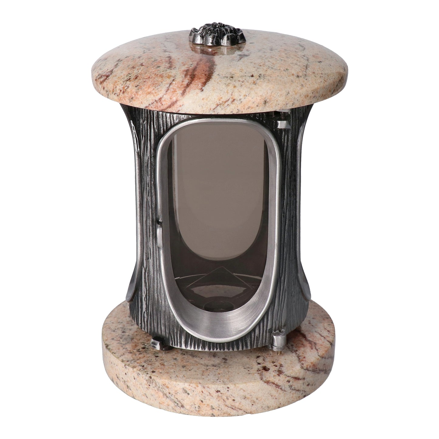 Grablaterne Granit Shivakashi Höhe 23 cm/Ø 15 cm Silber mit Rosette