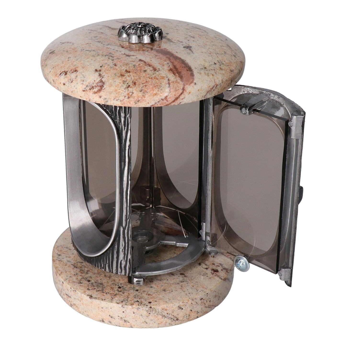 Grablaterne Granit Shivakashi Höhe 23 cm/Ø 15 cm Silber mit Rosette