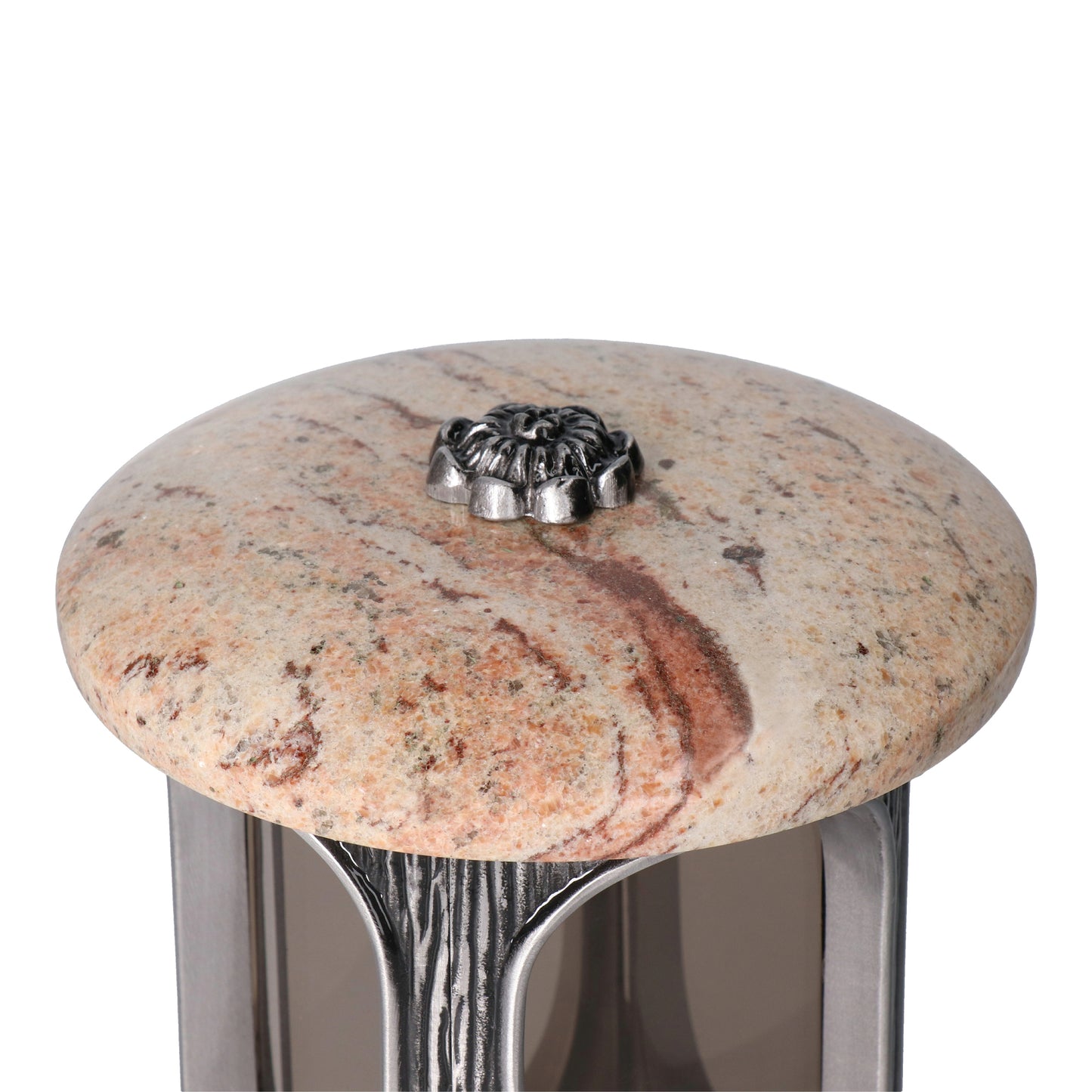 Grablaterne Granit Shivakashi Höhe 23 cm/Ø 15 cm Silber mit Rosette