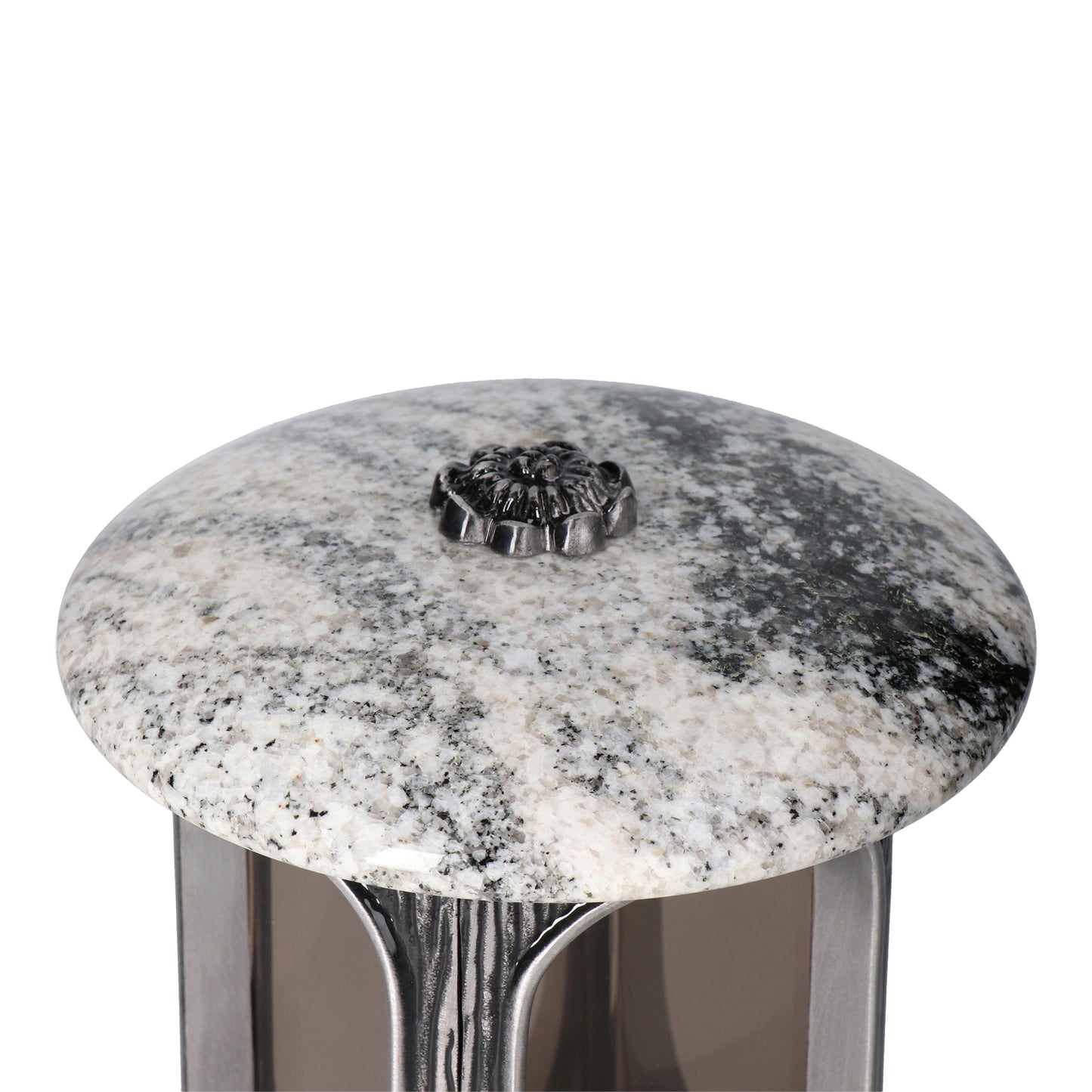 Grablaterne Granit Wiscont White Höhe 23 cm/Ø 15 cm Silber mit Rosette