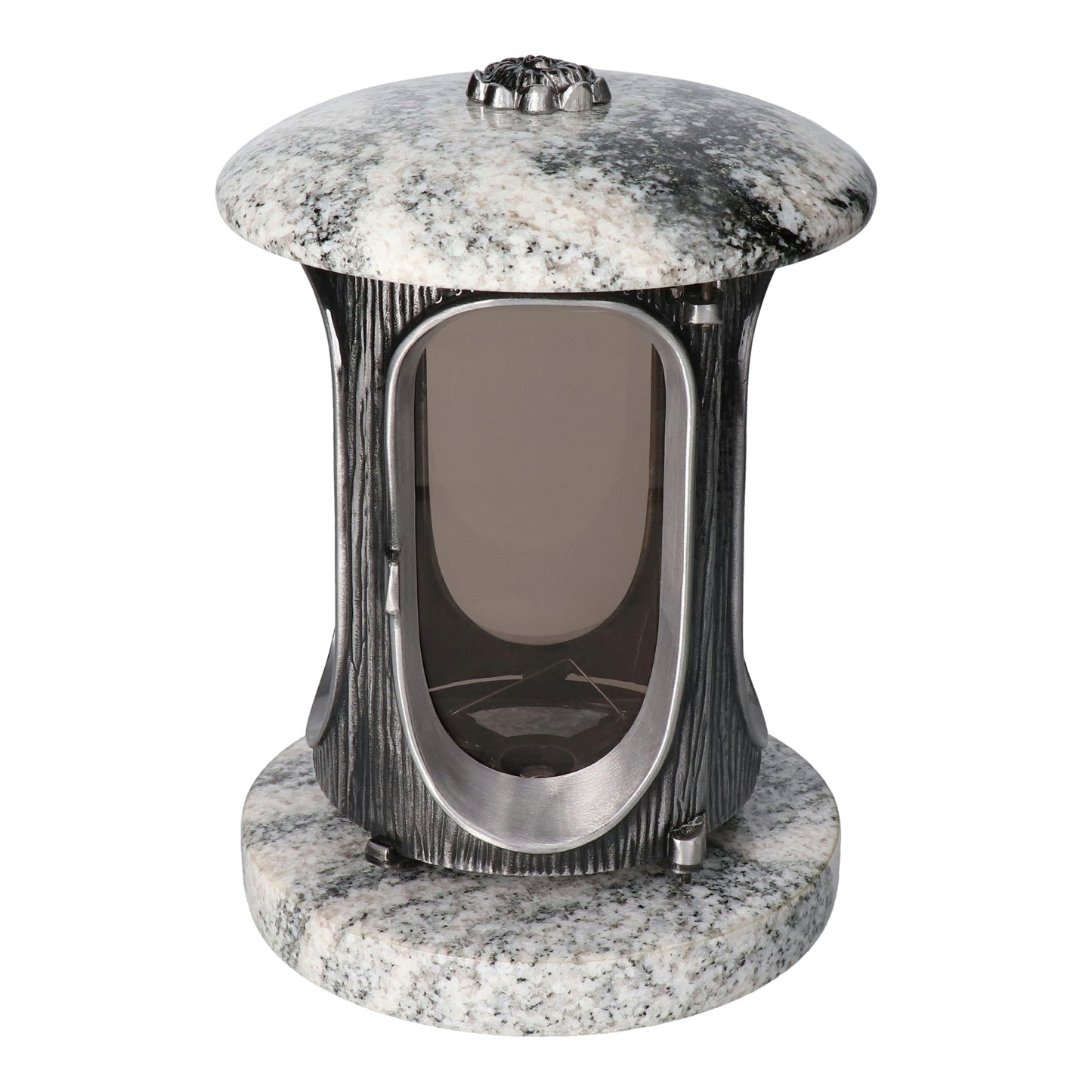 Grablaterne Granit Wiscont White Höhe 23 cm/Ø 15 cm Silber mit Rosette