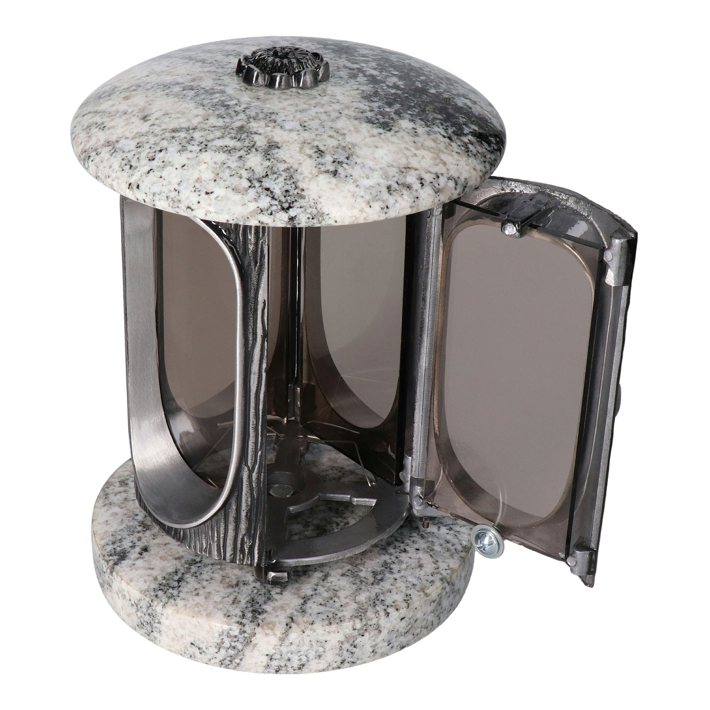 Grablaterne Granit Wiscont White Höhe 23 cm/Ø 15 cm Silber mit Rosette