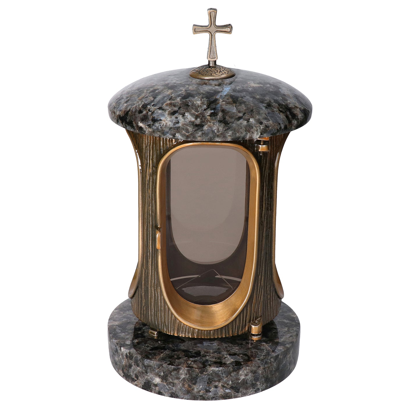 Grablaterne Granit Lablador Höhe 23 cm/Ø 15 cm Bronze mit Kreuz