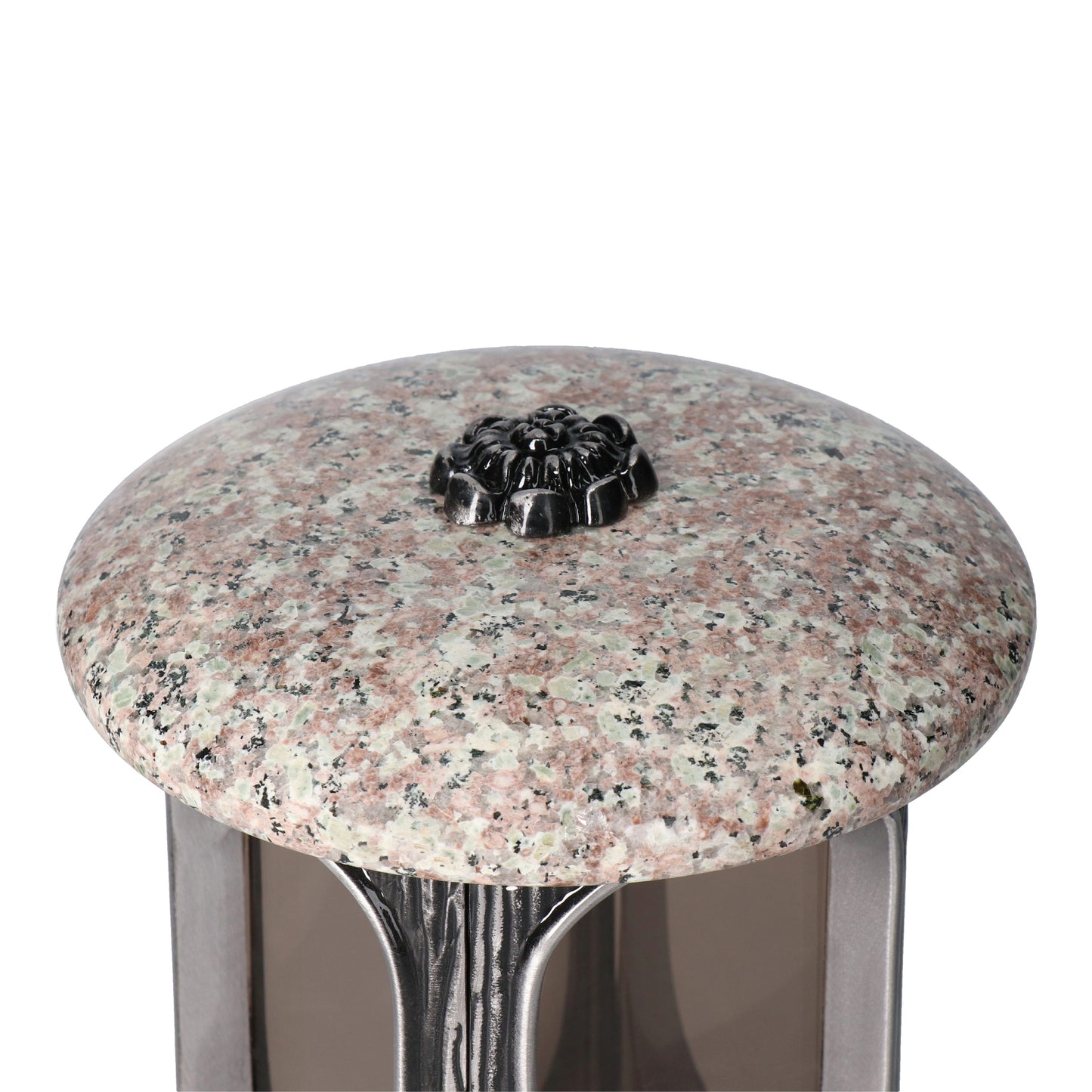 Grablaterne Granit königliche Bronze Höhe 23 cm/Ø 15 cm Silber mit Rosette